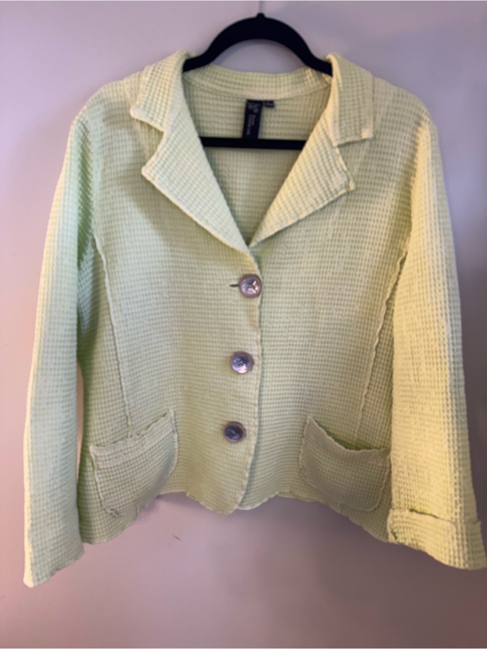 FOCUS CASUAL LIFE Women's Textured Cotton Jacket Waffle GREEN Size LARGE L